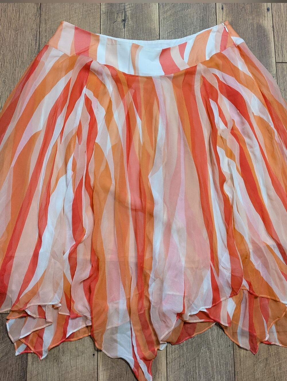 VTG Coldwater Creek Silk Skirt XL Orange Abstract Wave Stripe Y2K Retro Mod